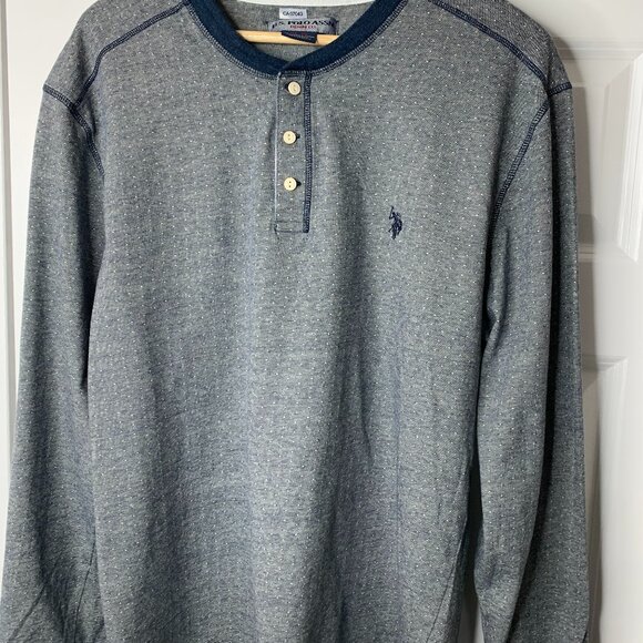 U.S. Polo Assn. Denim Co. Men’s Grey/Blue 100% Cotton Henley Top - Picture 1 of 16